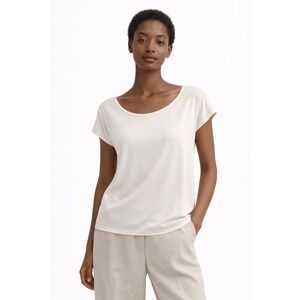 Eileen Fisher Scoop Neck Silk Top Ivory PL Minimalist Quiet Luxury Capsule Soft
